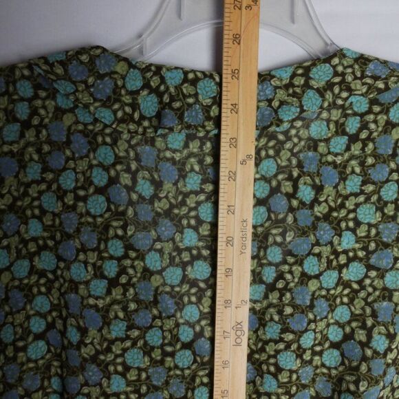 Emma James Womens Size 14W Green Floral Print Rouffle Blouse Button Up - Picture 9 of 11